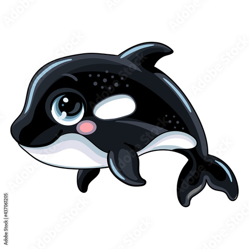 Funny cute happy orca vector isolated illustration