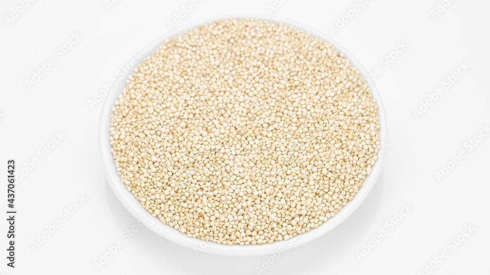 quinoa seeds in plate, white background quinoa seeds in plate, white background