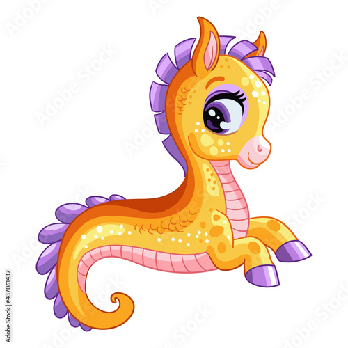 Funny cute happy fantasy seahorse vector isolated illustration