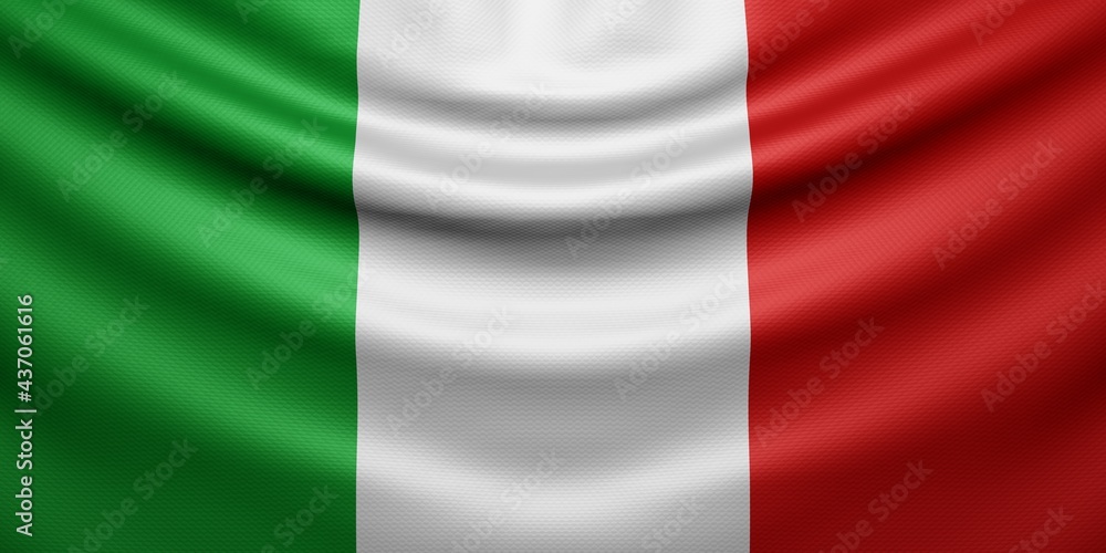 Hanging wavy national flag of Italy with texture. 3d render.