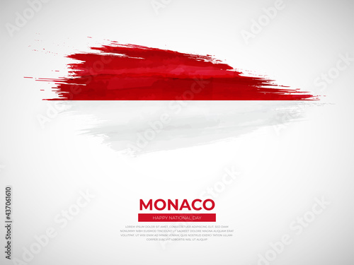 Grunge style brush painted Monaco country flag illustration with national day typography