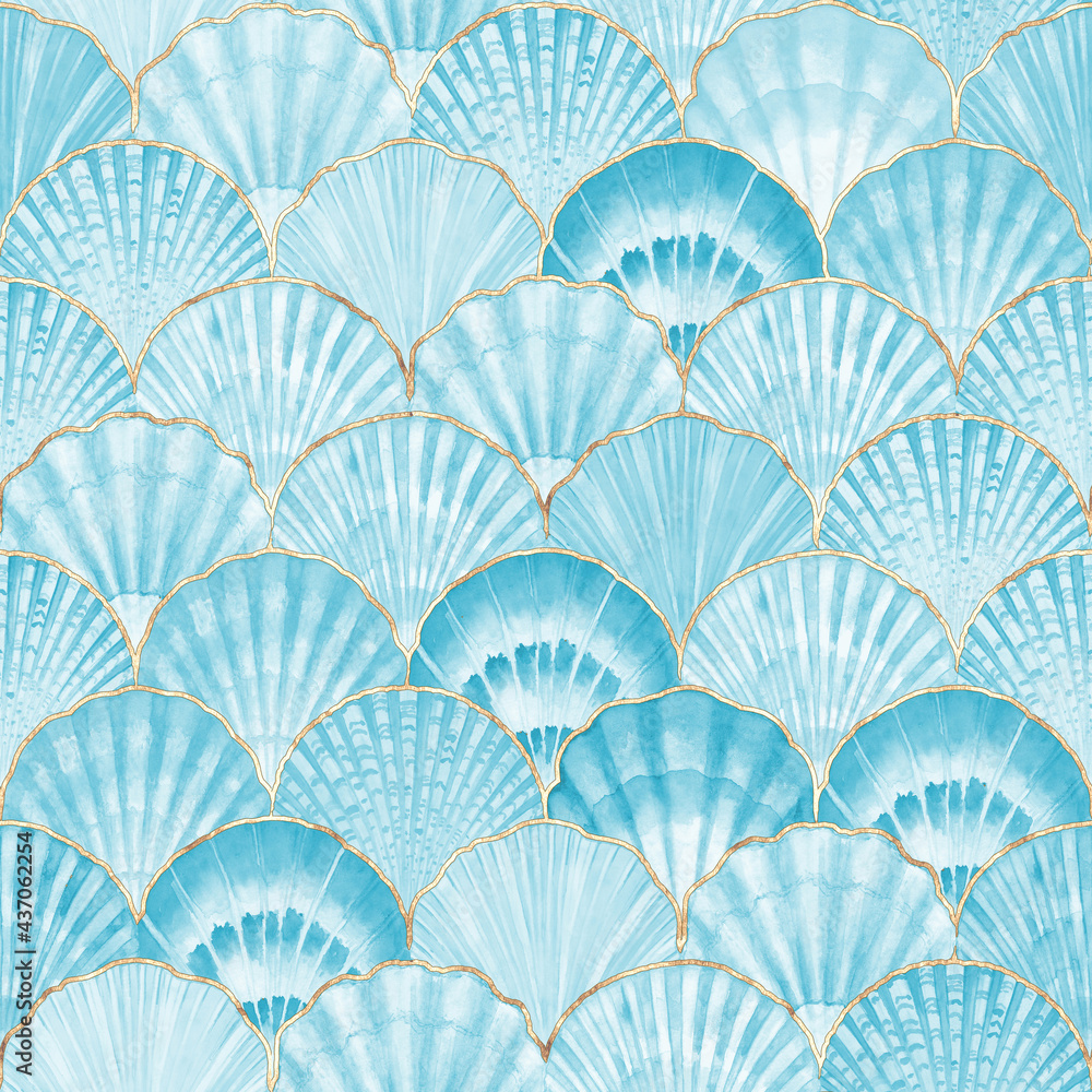 Watercolor sea shell seamless pattern. Hand drawn seashells texture vintage ocean background Watercolor sea shell seamless pattern. Hand drawn seashells texture vintage ocean background
