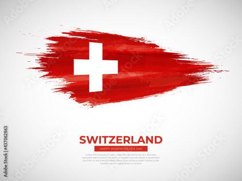Grunge style brush painted Switzerland country flag illustration with Independence day typography