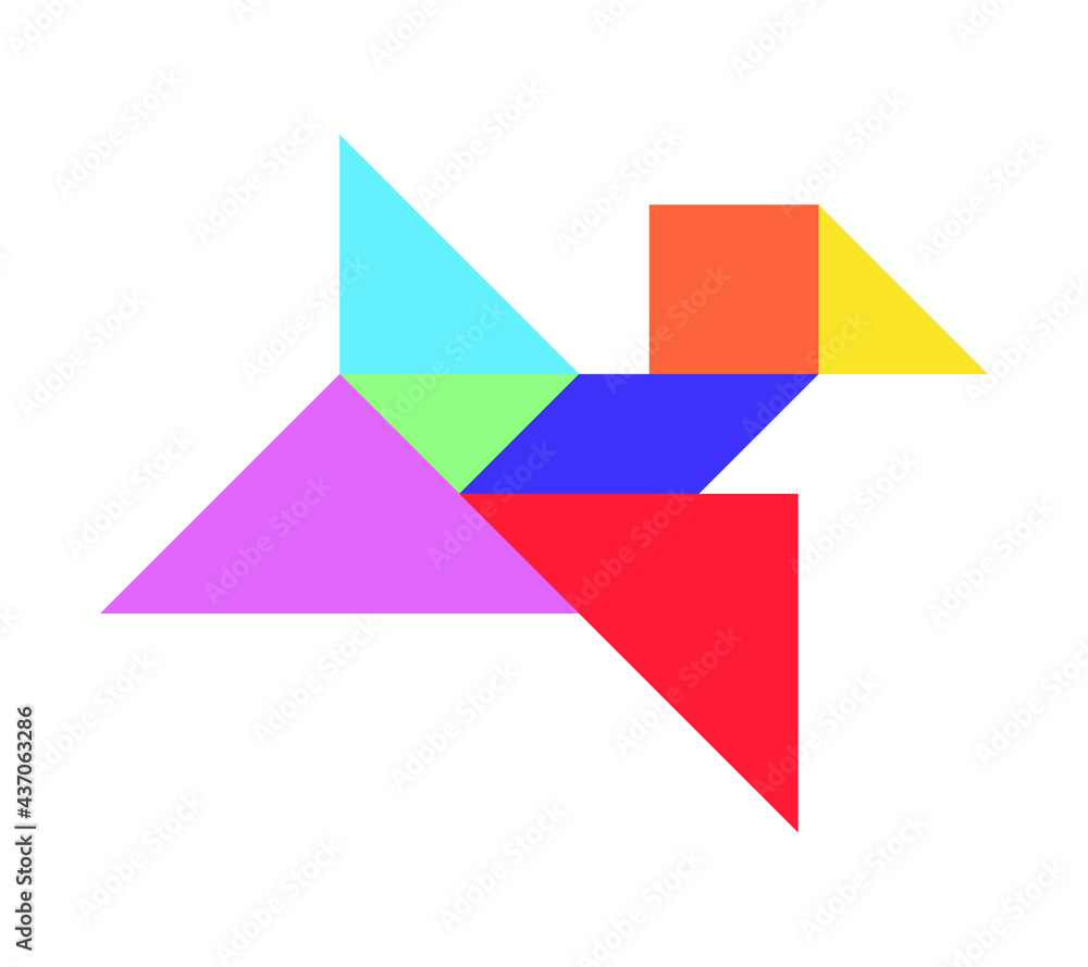 Color tangram puzzle in flying bird shape on white background Color tangram puzzle in flying bird shape on white background