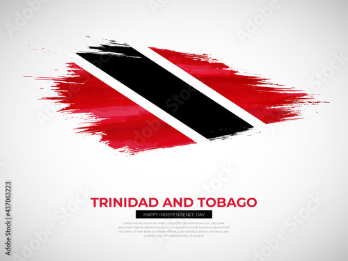 Grunge style brush painted Trinidad and Tobago country flag illustration with Independence day typography
