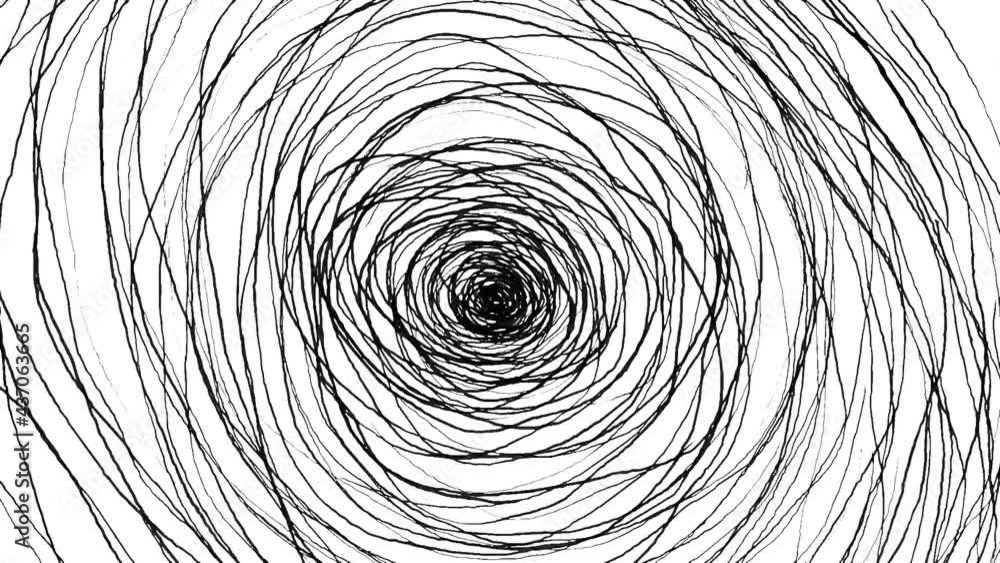 black and white background of spiral abstract depression bad mood stop motion style animation