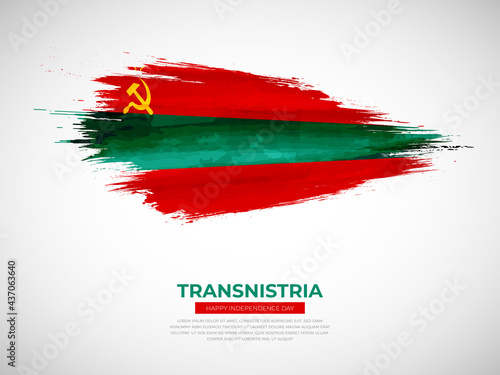 Grunge style brush painted Transnistria country flag illustration with Independence day typography