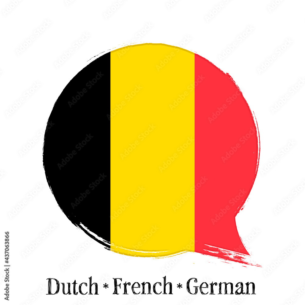 Fototapeta premium België, flag of Belgium, banner with grunge brush. Illustration of book, dictionary, vocabulary.