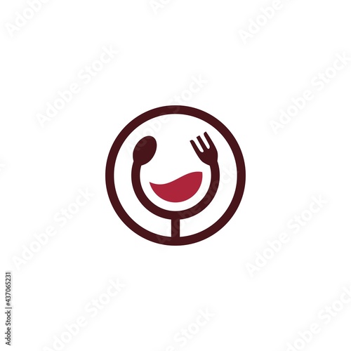 wine glass fork spoon with smile abstract