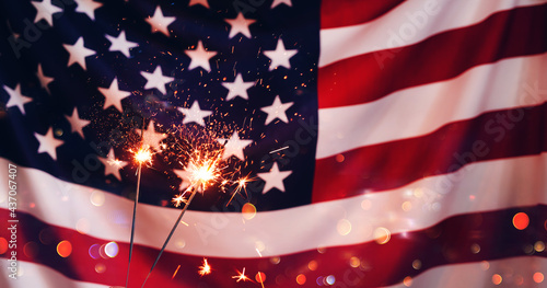 Slika na platnu Sparklers  and american Flag
