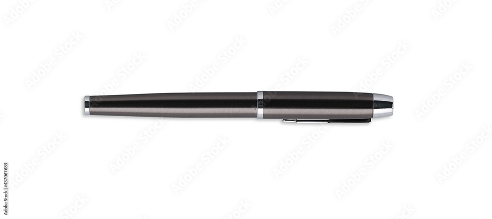 Close up black colored ball point pen isolated on white background with clipping path Close up black colored ball point pen isolated on white background with clipping path