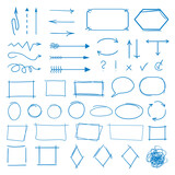 Infographic elements. Big set of different signs on isolation background. Hand drawn simple elements. Highlighters for design. Line art. Abstract circles, arrows and rectangle frames. Doodles for work