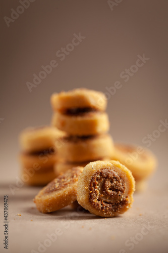 Close-up of freshly baked simple Bhakar Badi traditionally authentic Rajisthani cookies or biscuits. photo
