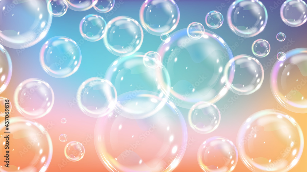 Vector illustration depicting Flying soap bubbles of different sizes
