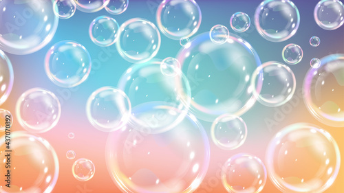 illustration depicting Flying soap bubbles of different sizes