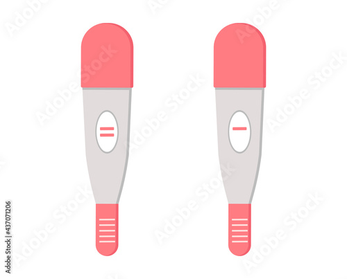 Set of pregnancy test, positive and negative. Two stripes, one stripe. Vector illustration in flat style