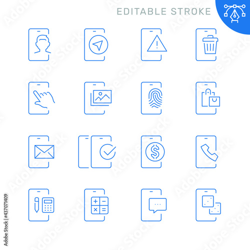Mobile apps related icons. Editable stroke. Thin vector icon set
