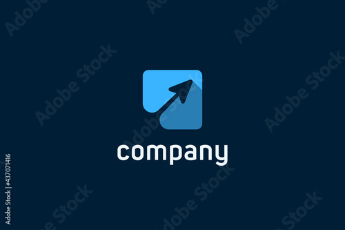 Arrow Up Logo. Blue Square Rounded Shape with Negative Space Arrow inside isolated on Blue Background. Usable for Business and Branding Logos. Flat Vector Logo Design Template Element.