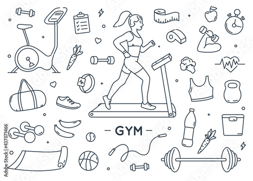 Gym doodle elements set.