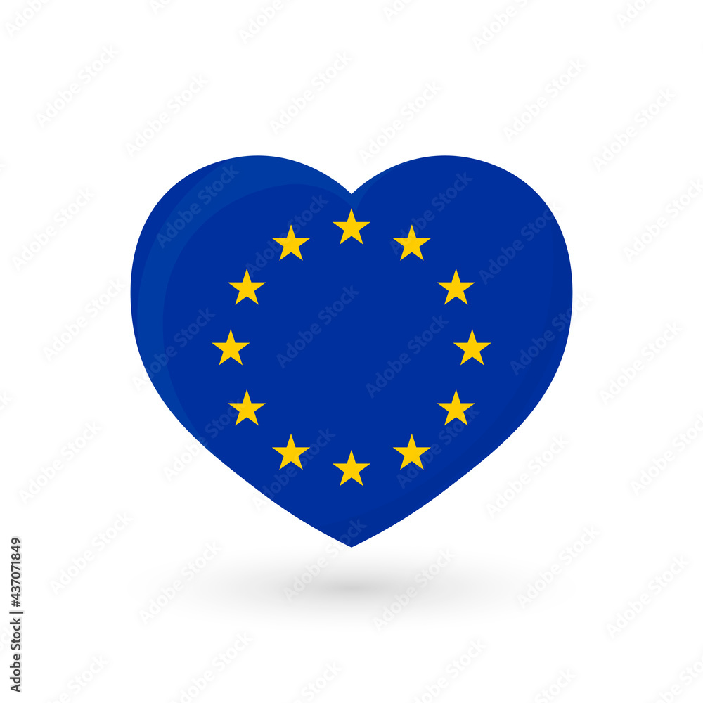 Heart symbol, flag of Europe. European flag, vector illustration