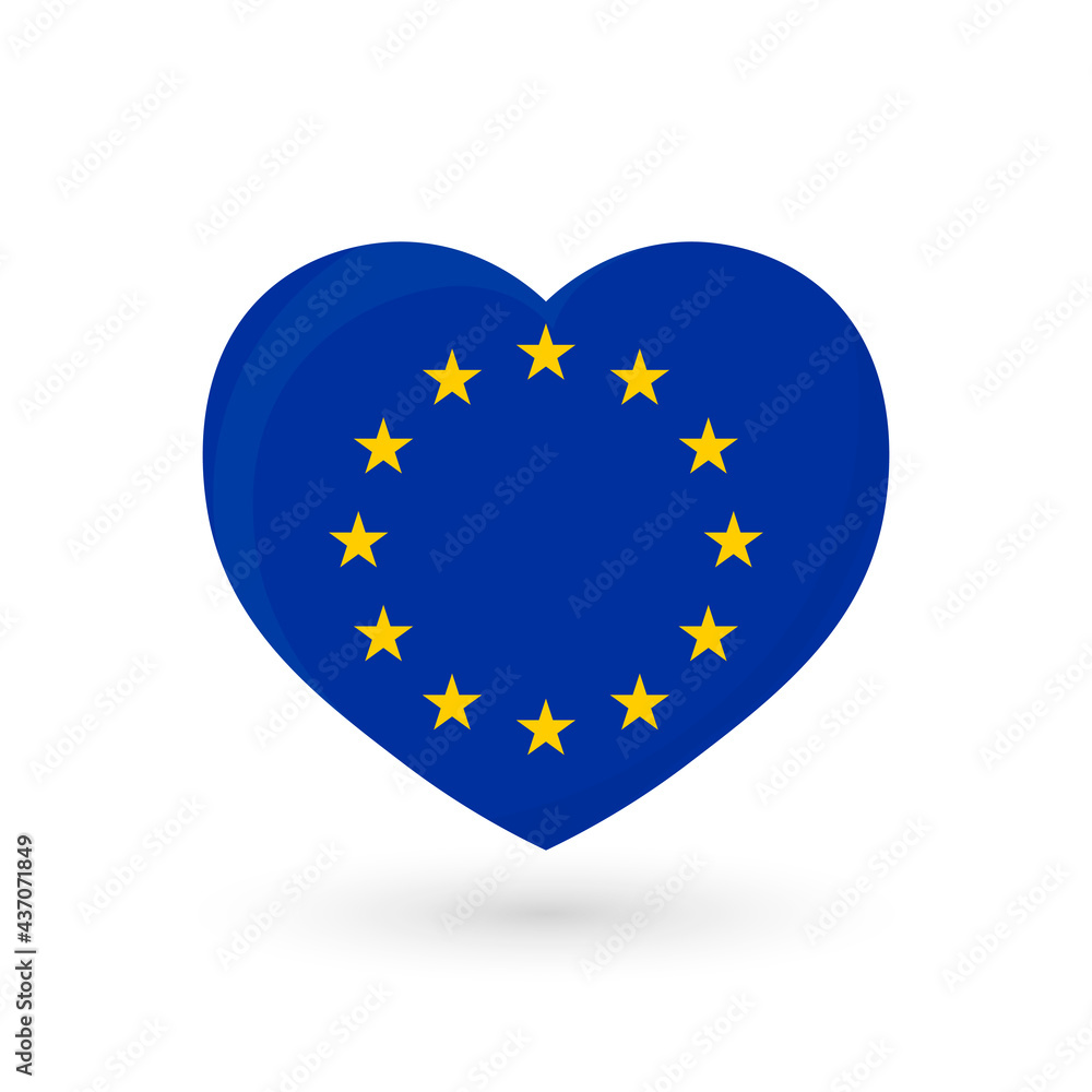 Heart symbol, flag of Europe. European flag, vector illustration Heart symbol, flag of Europe. European flag, vector illustration