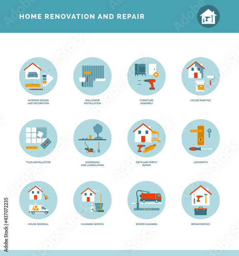 Home renovation and repair icons set