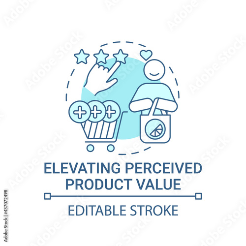 Elevating perceived product value concept icon. Strong brand abstract idea thin line illustration. Brand advertising. Goods merit, desirability. Vector isolated outline color drawing. Editable stroke