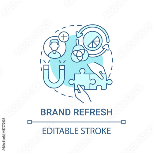 Brand refresh concept icon. Brand change type abstract idea thin line illustration. Adjusting logo and color palette. Rebranding strategy. Vector isolated outline color drawing. Editable stroke