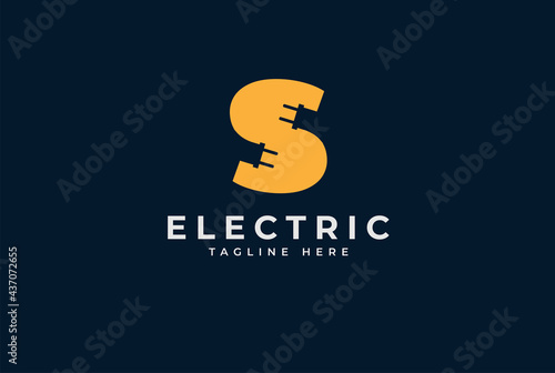 Electric Logo. abstract letter S with plug combination, electric design logo template, vector illustration