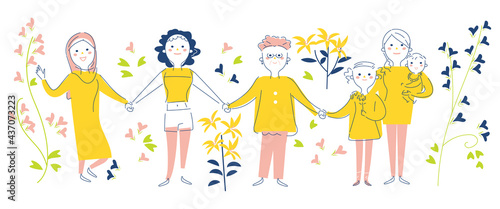 手をつなぐ女性たちのイラスト素材	
