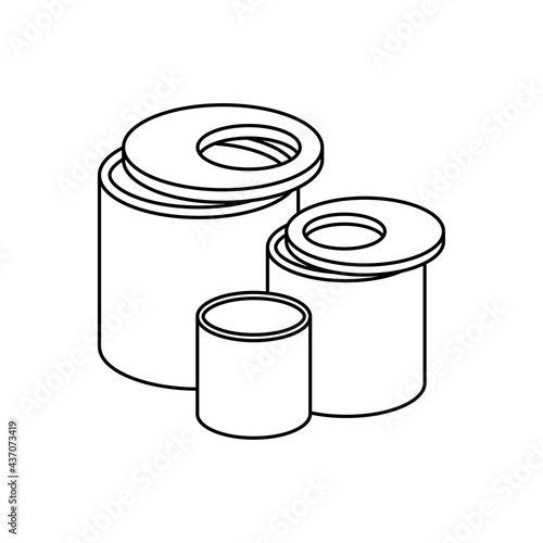 Reinforced concrete rings icon set. Black contour linear silhouette. Top side view. Vector simple flat graphic illustration. The isolated object on a white background. Isolate.