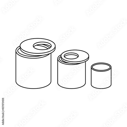Reinforced concrete rings icon set. Black contour linear silhouette. Top side view. Vector simple flat graphic illustration. The isolated object on a white background. Isolate.