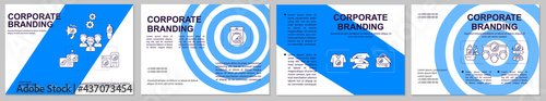 Corporate branding brochure template. Business promotion. Flyer, booklet, leaflet print, cover design with linear icons. Vector layouts for presentation, annual reports, advertisement pages