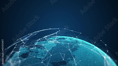 Global network connection and data connections concept. Communication technology global world network. Digital Data network technology With social network icons surrounded for worldwide connections. photo
