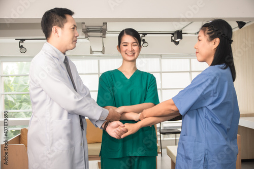 Teamwork doctor hand in hand union community