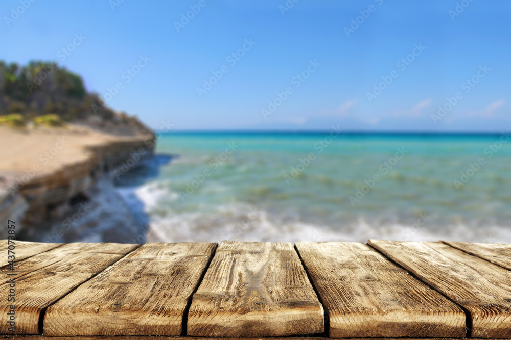 Table background of free space and summer beach landscape 