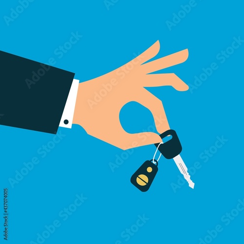 Hand holding car keys with chain. Vector