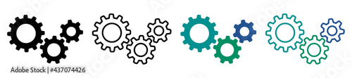 Set of gears icons. Setting gears icon, cogwheel group. Black and colorful gears. Settings. Vector illustration.