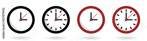 Set of clock icons with shadows. Vector.