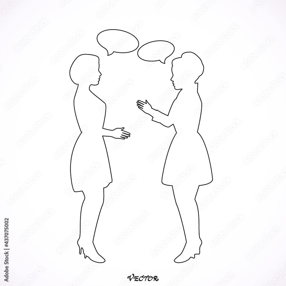 Illustration of two young women having a conversation. Icon Isolated on White Background. Illustration of two young women having a conversation. Icon Isolated on White Background.