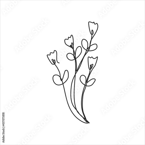 one line drawing of tiny cute flowers. continuous line art