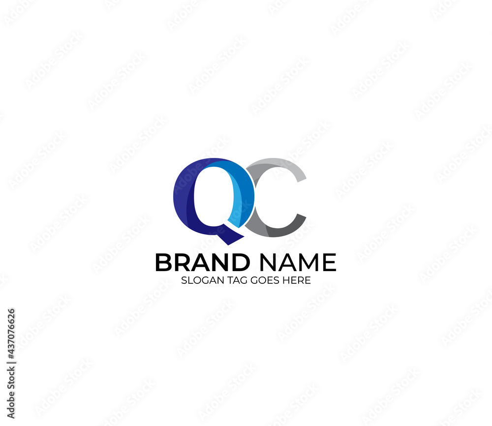 Modern QC Alphabet Blue Or Gray Colors Company Based Logo Design Concept