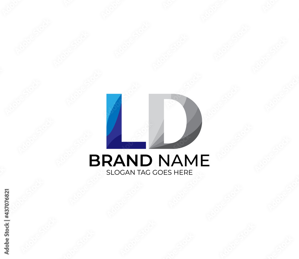 Modern LD Alphabet Blue Or Gray Colors Company Based Logo Design Concept