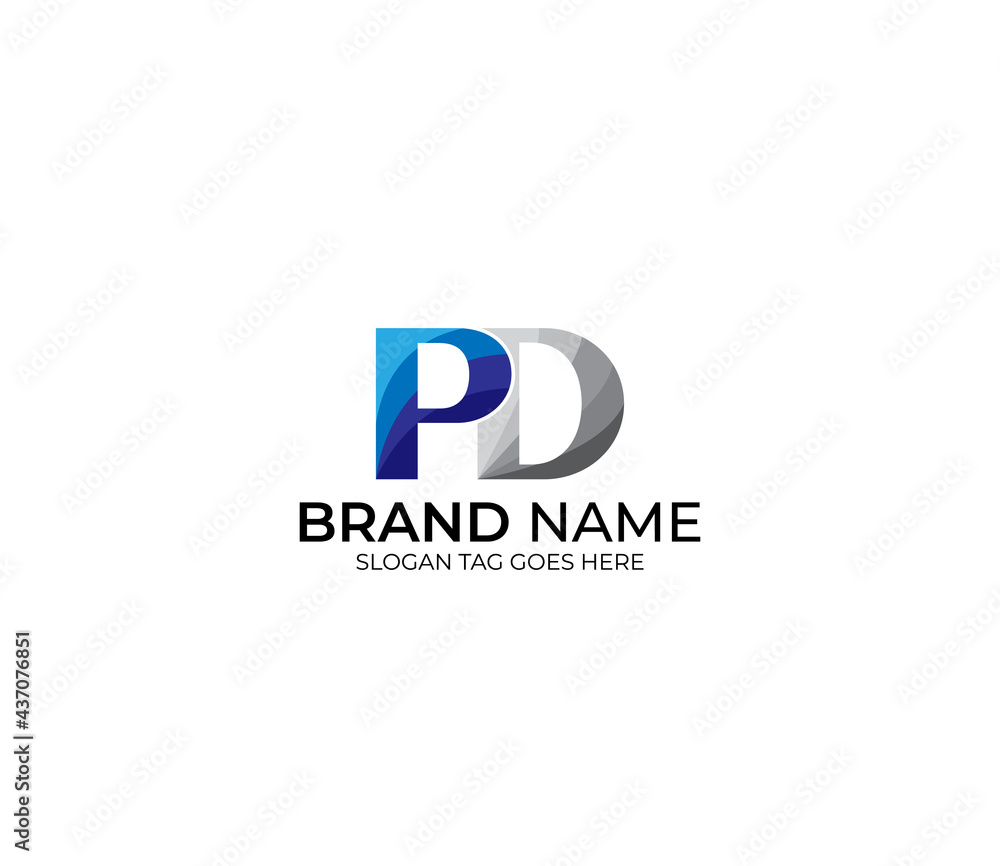 Fototapeta premium Modern PD Alphabet Blue Or Gray Colors Company Based Logo Design Concept