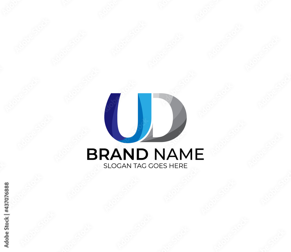Modern UD Alphabet Blue Or Gray Colors Company Based Logo Design Concept