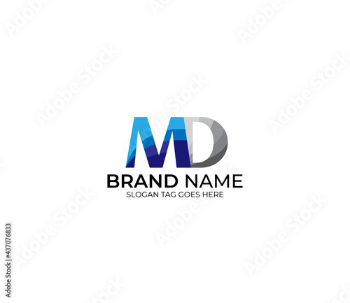 Modern MD Alphabet Blue Or Gray Colors Company Based Logo Design Concept