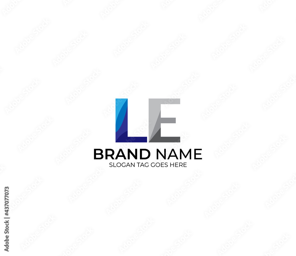 Modern LE Alphabet Blue Or Gray Colors Company Based Logo Design Concept - obrazy, fototapety, plakaty 
