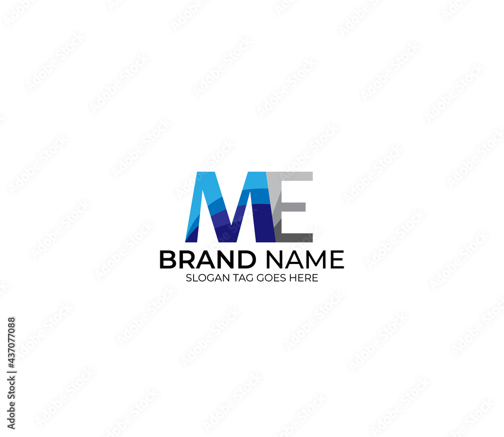 Modern ME Alphabet Blue Or Gray Colors Company Based Logo Design Concept