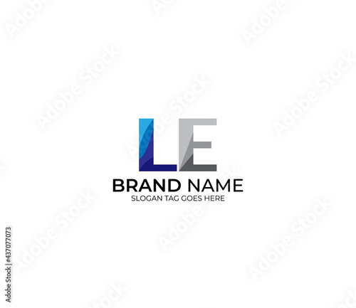 Modern LE Alphabet Blue Or Gray Colors Company Based Logo Design Concept