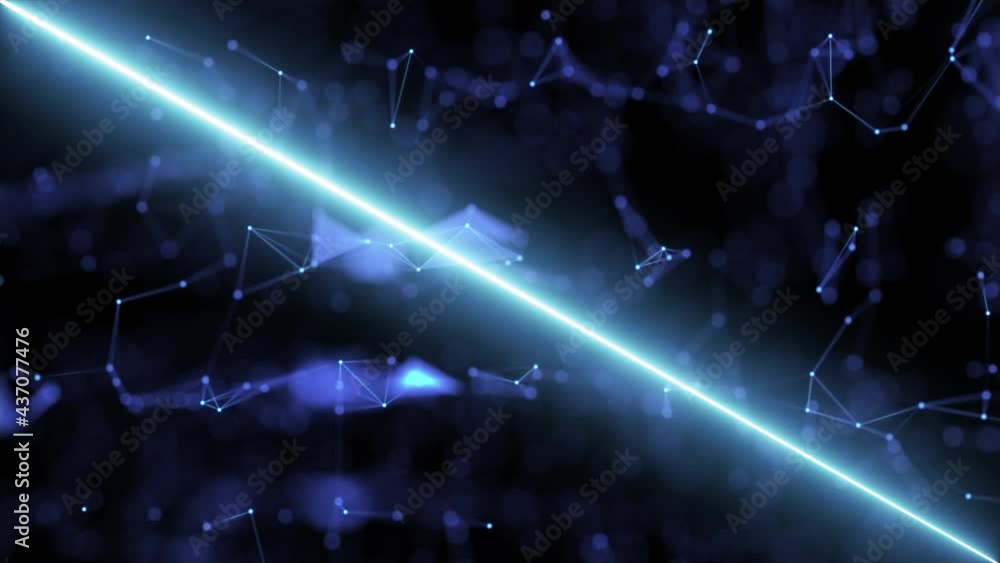 Animation of the appearance of a neon blue line on a technological digital background.